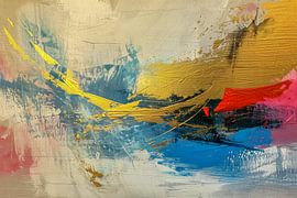 Abstract painting with a mix of neutral tones, and a striking yellow accent by Joriali Abstract