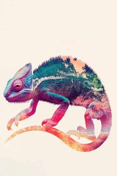 Kleurrijke kameleon van Poster Art Shop