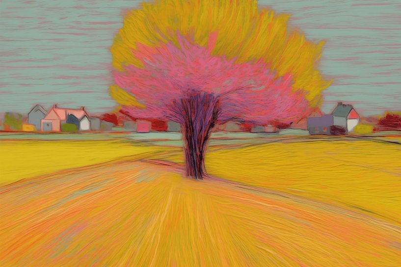 Landschap met boom in van Gogh-stijl_landscape van Ton Kuijpers