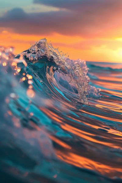 Wellen im Sonnenuntergang von Poster Art Shop