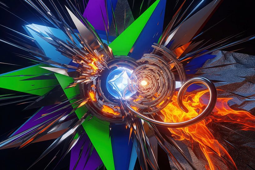 Abstracte geometrische vormen met vuur en metaal van Markus Gann