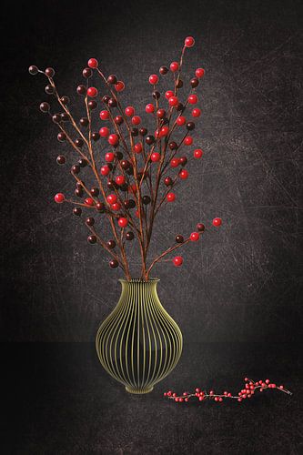Enchanting Tranquillity: Still life of a branch with red berries