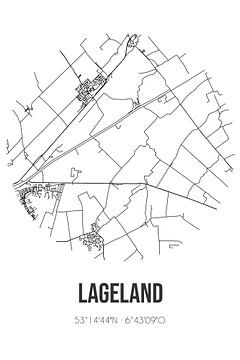 Lageland (Groningen) | Landkaart | Zwart-wit van MijnStadsPoster