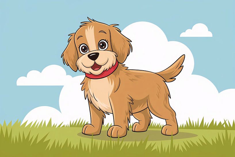 Cheerful puppy with red collar by Art & Soul Creations