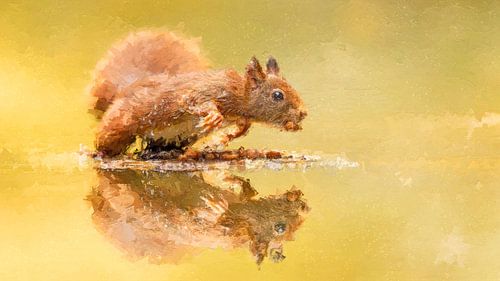 Eekhoorn aan het water met reflectie van Gianni Argese