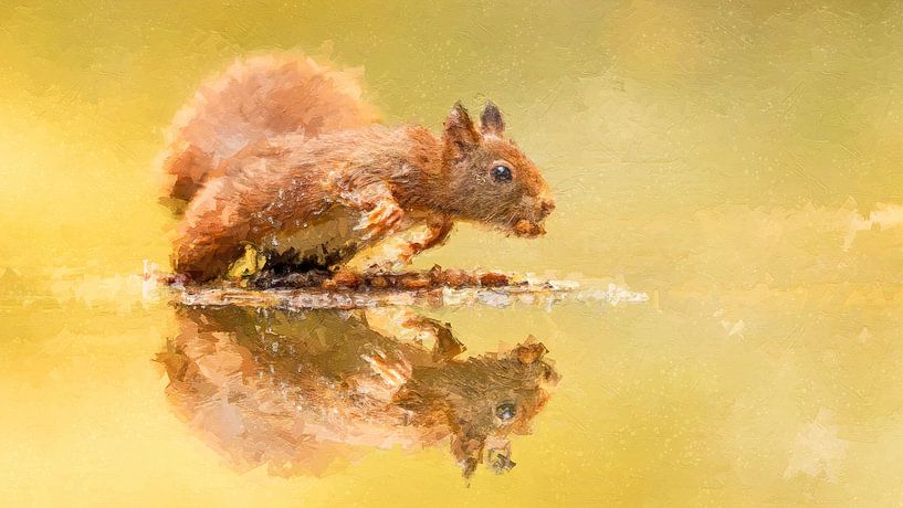 Eekhoorn aan het water met reflectie van Gianni Argese