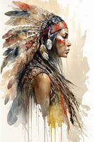 Boho style Indian traditional woman with water colours