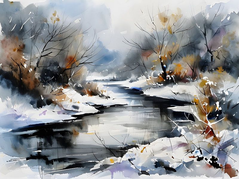 River in winter by pol ledent