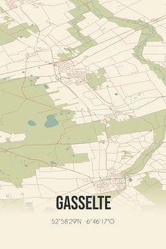 Vintage landkaart van Gasselte (Drenthe) van Rezona
