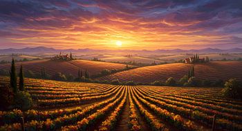 Peinture à l'huile de collines enchantées avec des vignes lumineuses