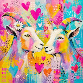 Un amour de chèvres haut en couleur dans le style pop art