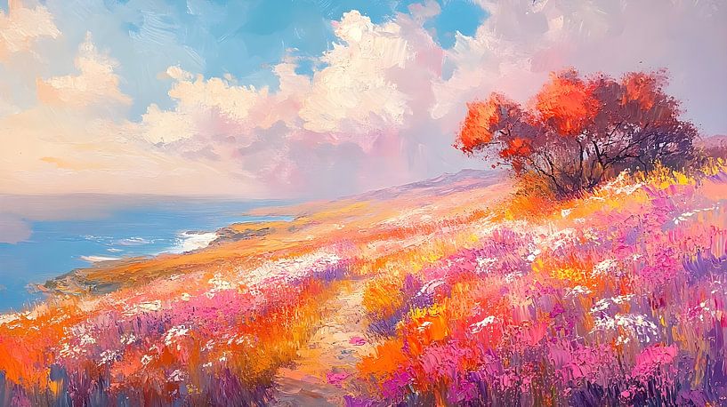 Zomer zonovergoten bloemen landschap van Jan Bechtum