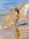 Klein meisje aan de zee van Benidorm in Spanje. van Hubertine Heijermans thumbnail