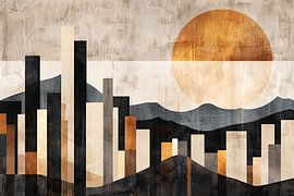 Minimalistische Stedelijke Skyline met Zon van Art & Soul Creations