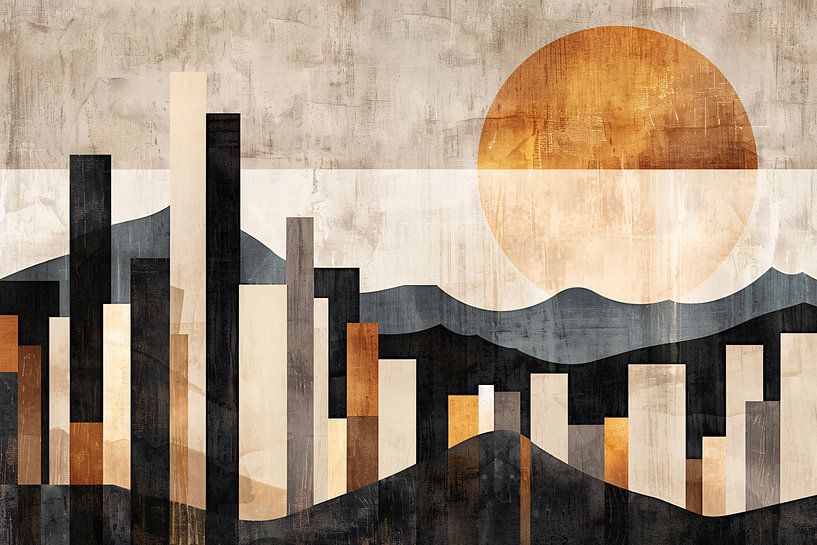 Minimalist Urban Skyline with Sun by Art & Soul Creations