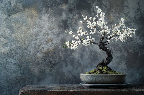 Bonsaiboom op een grijze robuuste tafel