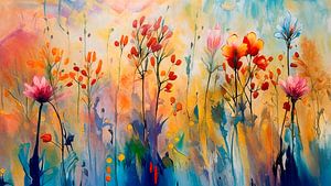 Aquarell von Blumen im Gras - 5