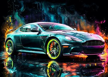 Aston Martin DBS aquarel neon van MIROKKU