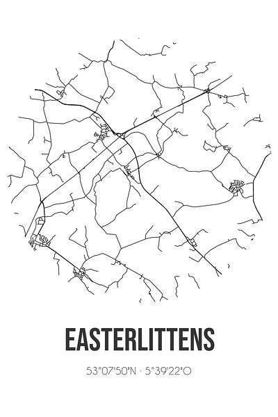 Easterlittens (Fryslan) | Map | Black and white by Prints of Place