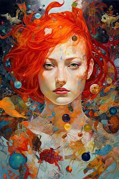 Surrealistisch portret vrouw met rood haar van Digitale Schilderijen