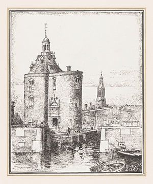 Huib Luns, Gezicht op de Drommedaris te Enkhuizen, 1938 van Atelier Liesjes