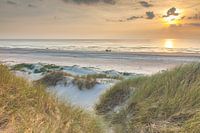 Setting sun beach near Schoorl aan zee North Holland Netherlands Dutch