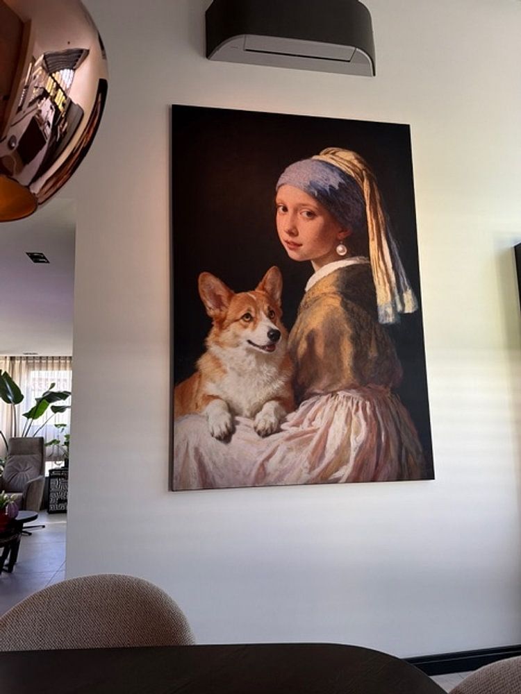 Het meisje met de parel en de corgi-hond van FRESH Fine Art