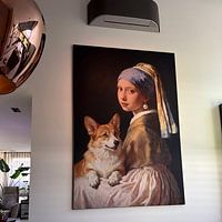 Klantfoto: Het meisje met de parel en de corgi-hond van FRESH Fine Art, als ArtFrame