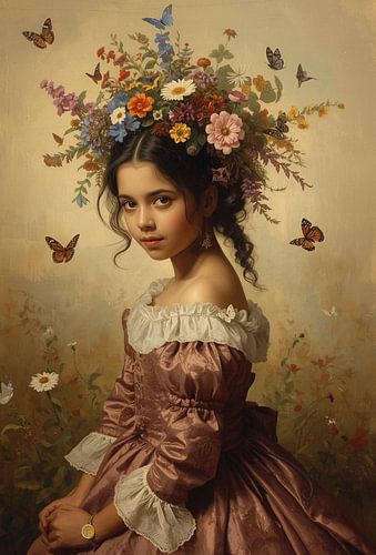 Mädchen mit Schmetterlingen und Blumen von Bernhard Karssies