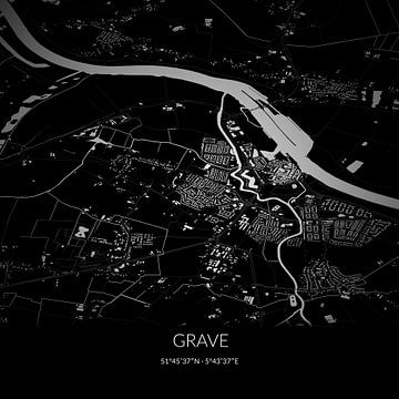 Zwart-witte landkaart van Grave, Noord-Brabant. van Rezona