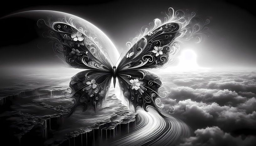 Zwart-witte vlinder in sfeervolle elegantie van ButterflyPix