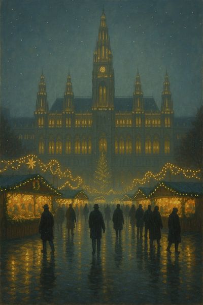Vienna City Hall Christmas Market by Night by Travel Shop