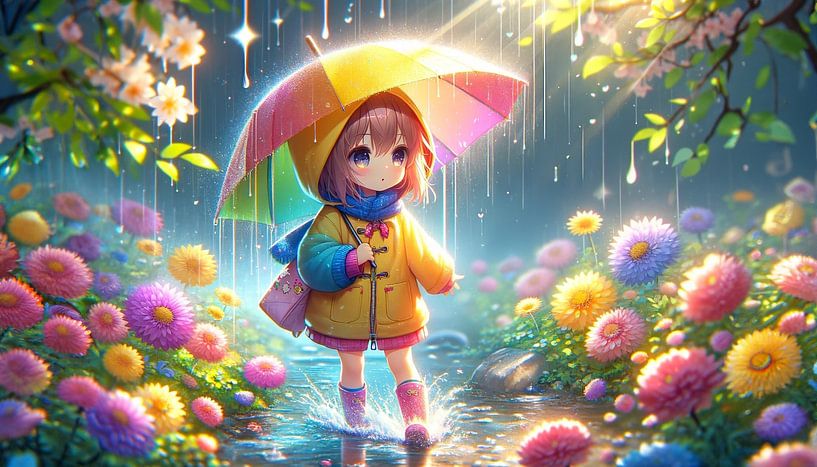 Rain play in the anime garden by artefacti