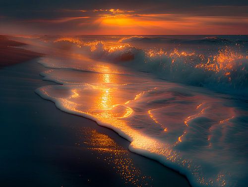 golven spoelen aan op het strand