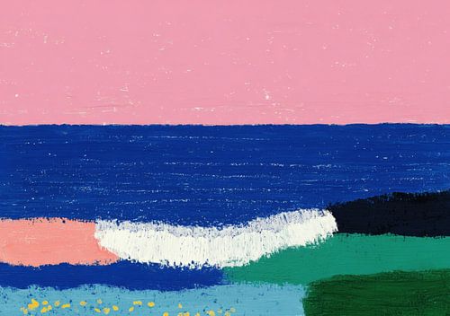 Abstract coastline in pink and blue by Niklas Maximilian