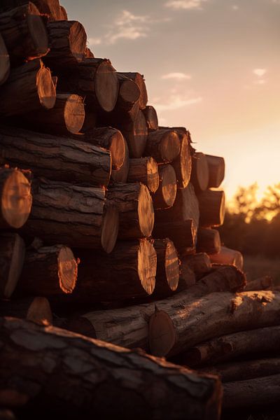 Holzstapel im Sonnenuntergang van drdigitaldesign
