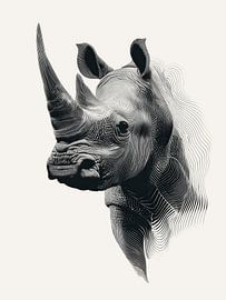 Nashorn Line Art schwarz weiß modern von Wolkenlos