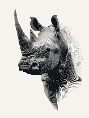 Nashorn Line Art schwarz weiß modern
