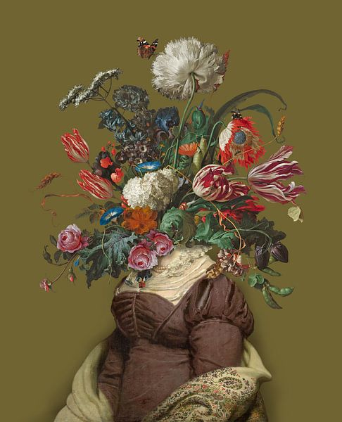 Porträt einer Frau mit einem Blumenstrauß (ockerfarben) von toon joosen