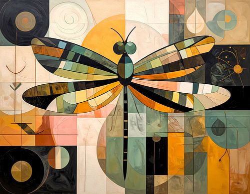 Figuratief Libelle kunstwerk oranje roest aarde tinten