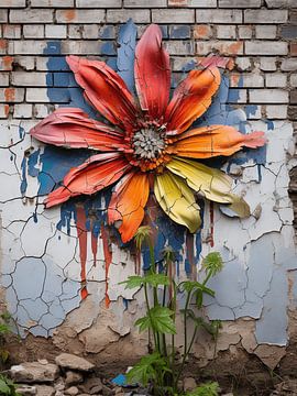 Muur graffiti bloem kleurrijk scheuren verval stedelijke kunst dynamiek van gm_designs