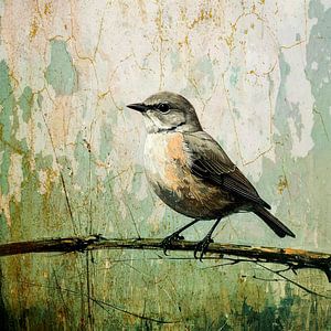 Ländliche und rustikale Malerei: Vogel auf Ast