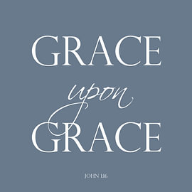 Grace upon Grace – Christian wall decoration in misty blue by Sandra Hazes