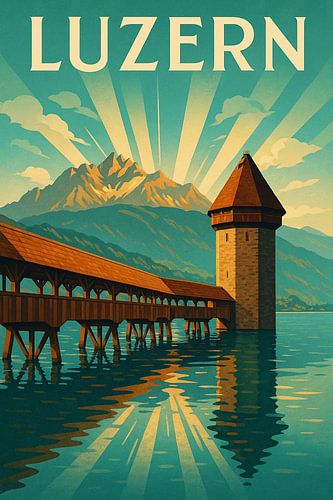 Luzern Zwitserland Vintage Art Deco Reisposter