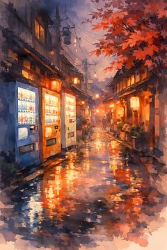 Autumn Evening in Japan Watercolor by Kumo de Bloom