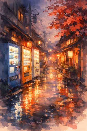 Autumn Evening in Japan Watercolor