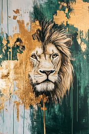 Portrait abstrait d'un lion doré sur Imperial Art House