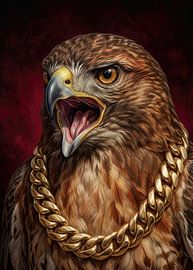 Majestätischer Steinadler, der schreit – Kunstwerk mit goldener Kette