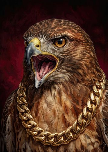 Majestic Golden Eagle Screeching with Gold Chain Art