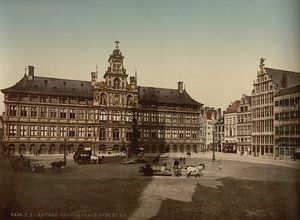 Grote Markt met stadhuis, Antwerpen, België (1890-1900) van Vintage Afbeeldingen